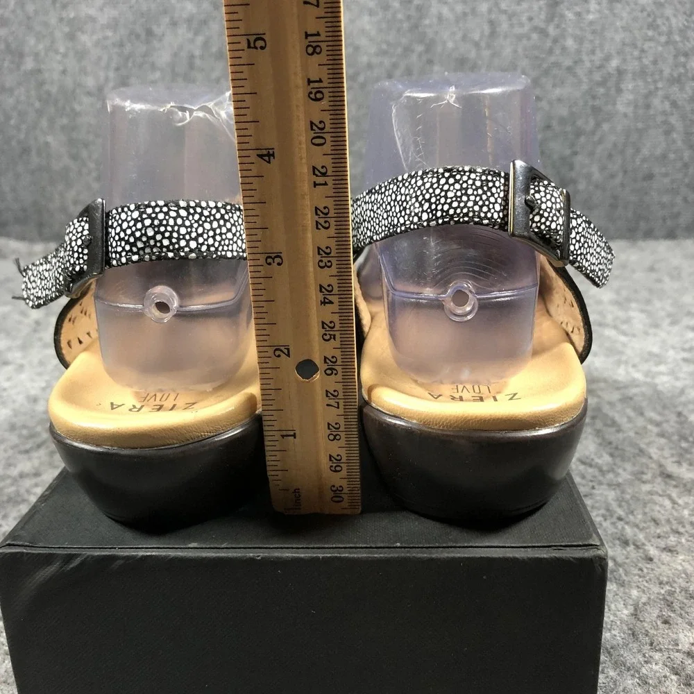 Ziera Womens 10.5 Black Leather Slingback Wedge Sandals Comfort